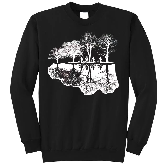 Kids Riding Bikes Through Trees Upside Down Tall Sweatshirt