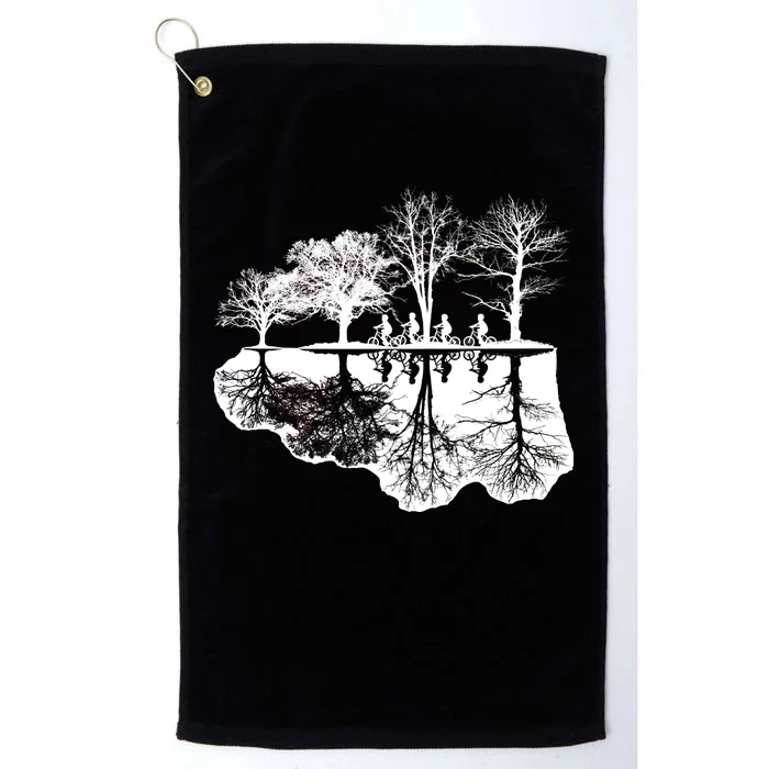 Kids Riding Bikes Through Trees Upside Down Platinum Collection Golf Towel