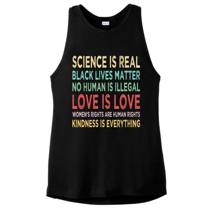 Kindness Is Everything Science Is Real Love Is Love Ladies Tri-Blend Wicking Tank