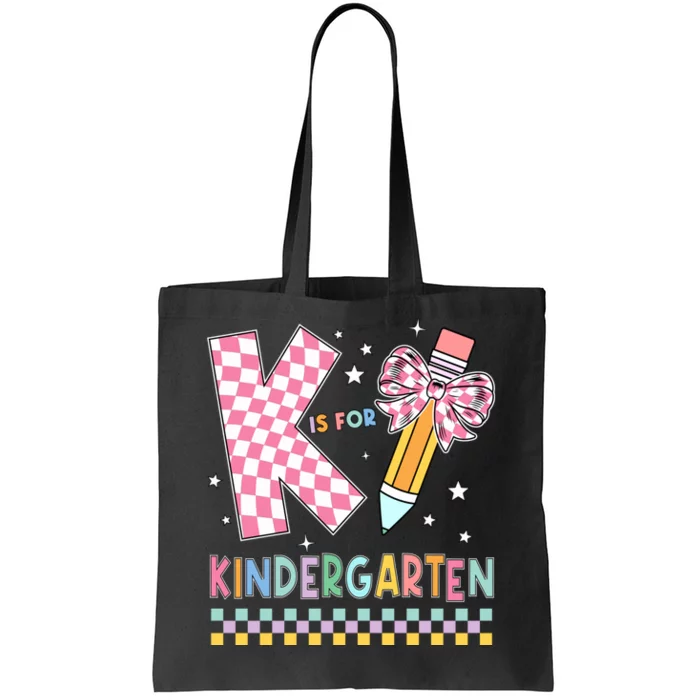 K Is For Kindergarten Teacher Coquette Bow Back To School Tote Bag