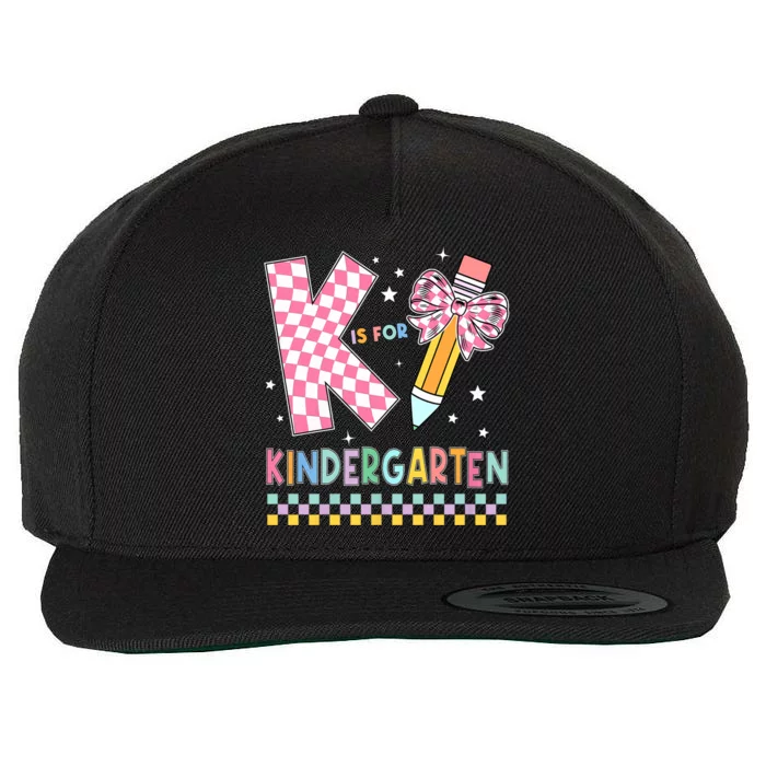 K Is For Kindergarten Teacher Coquette Bow Back To School Wool Snapback Cap