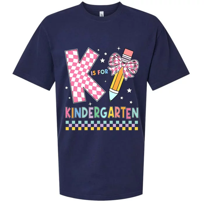 K Is For Kindergarten Teacher Coquette Bow Back To School Sueded Cloud Jersey T-Shirt