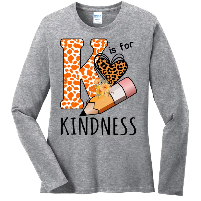 K Is For Kindness Kindergarten Cheetah Ladies Long Sleeve Shirt