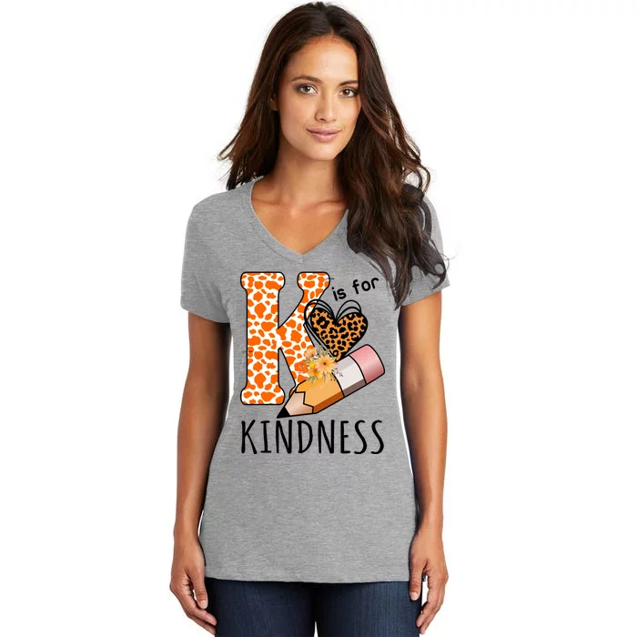 K Is For Kindness Kindergarten Cheetah Women's V-Neck T-Shirt