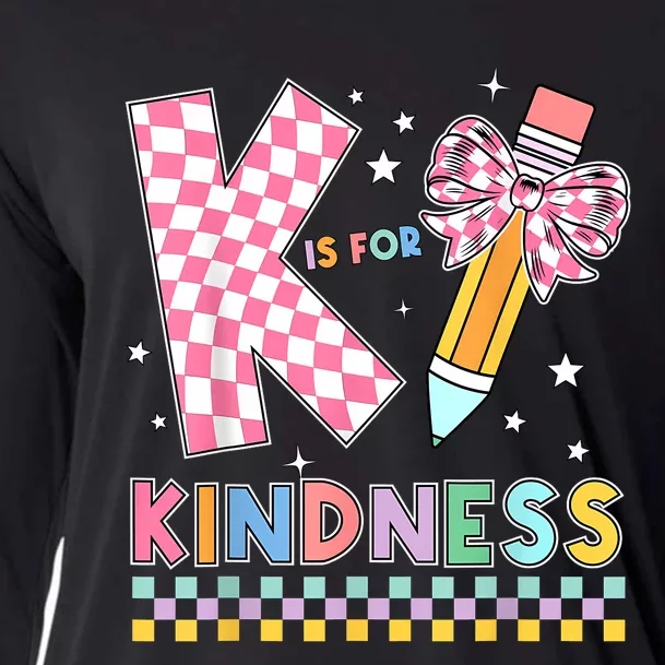 K Is For Kindness Cute Pencil Bow Teacher Be Kind Cooling Performance Long Sleeve Crew