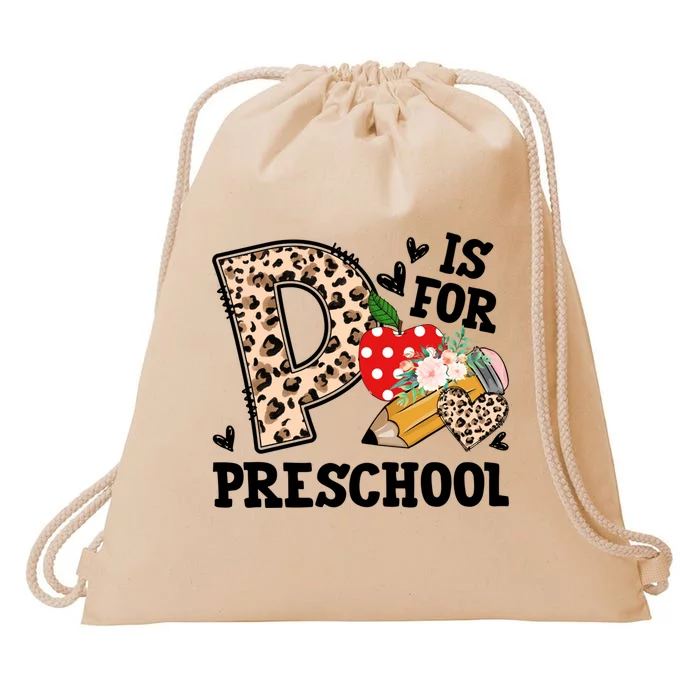 K Is For Preschool Leopard Back To School Teacher Students Funny Gift Drawstring Bag