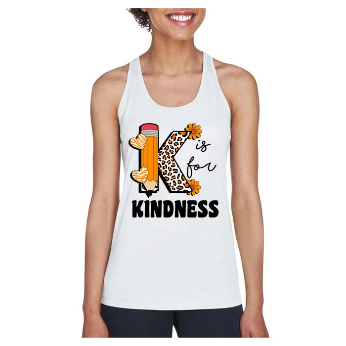 K Is For Kindness Orange Anti Bullying Unity Day Teacher Women's Racerback Tank