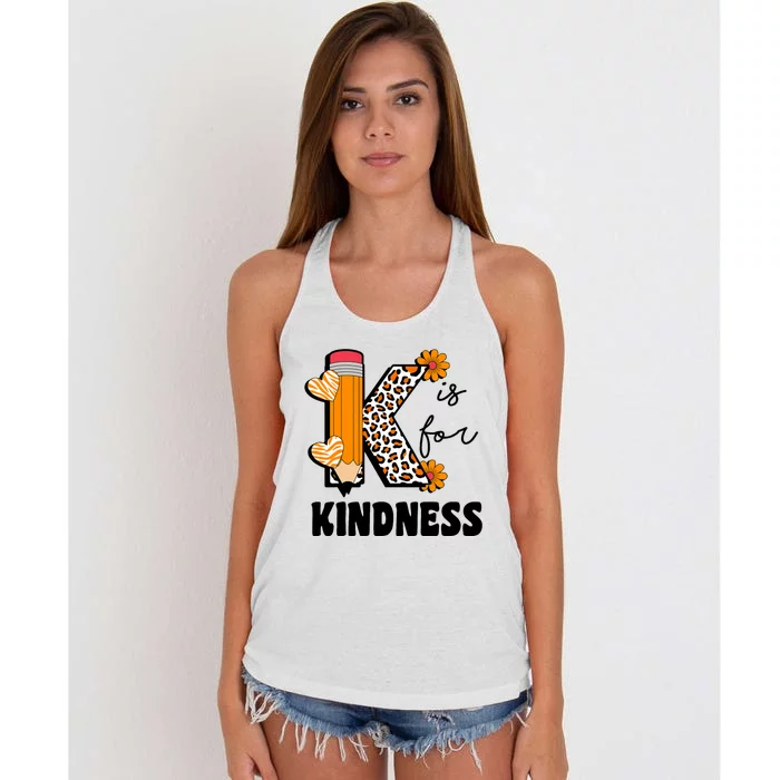 K Is For Kindness Orange Anti Bullying Unity Day Teacher Women's Knotted Racerback Tank