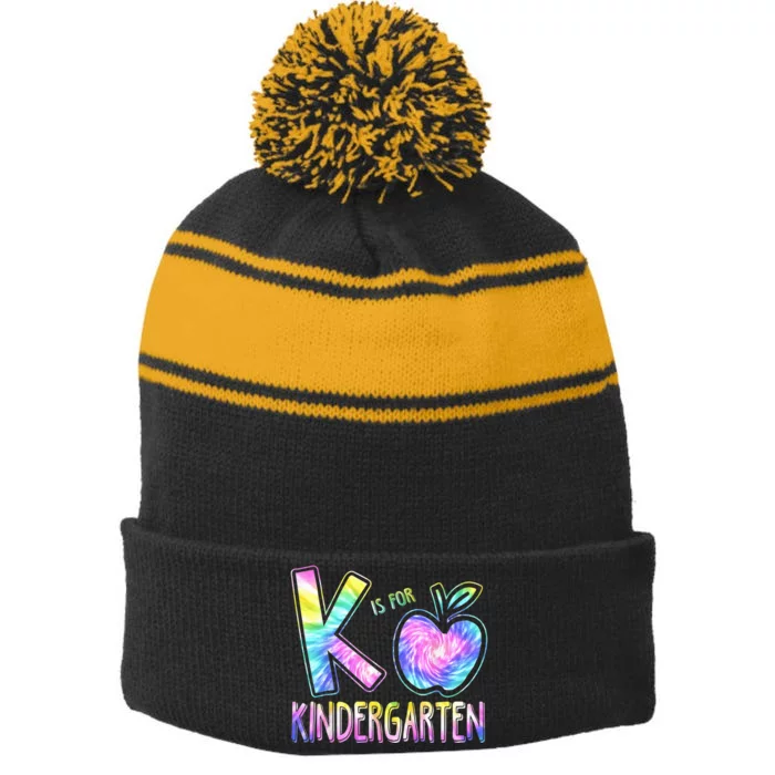 K Is For Kindergarten Teacher Tie Dye Back to School Kinder Stripe Pom Pom Beanie