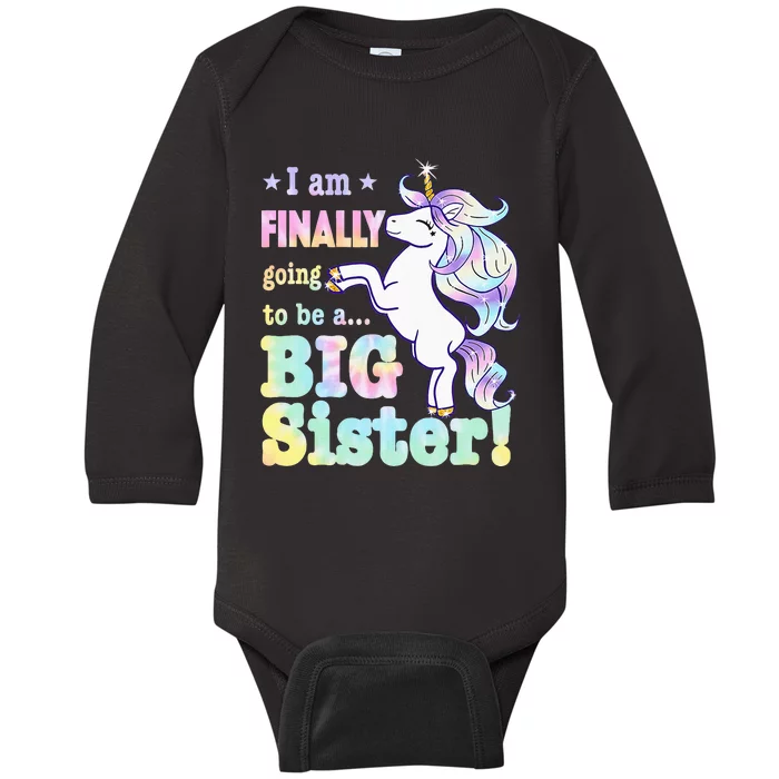 Kids Im Finally Going To Be A Big Sister Unicorn Baby Long Sleeve Bodysuit