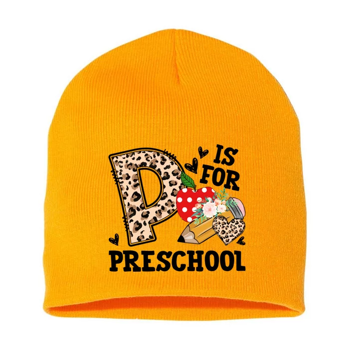 K Is For Preschool Leopard Back To School Teacher Students Cute Gift Short Acrylic Beanie