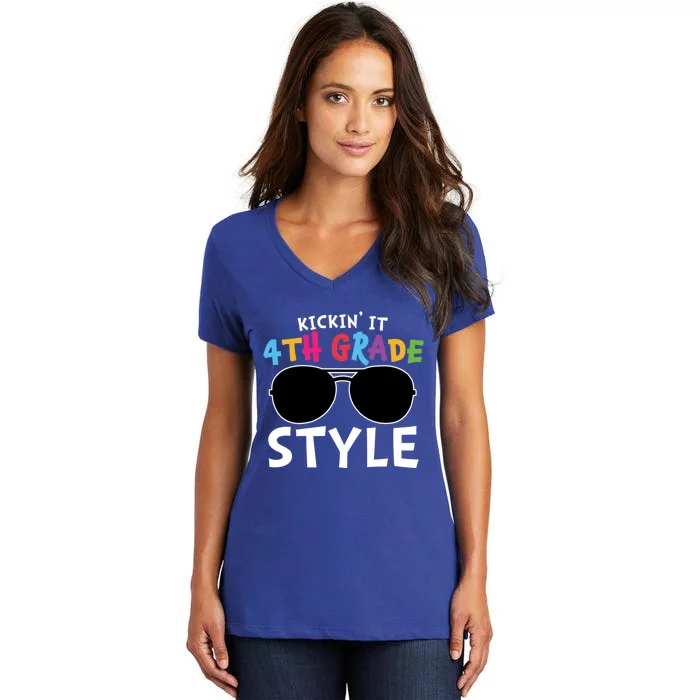 Kickin It Fourth Grade Style Cute 4Th Grade Gift Women's V-Neck T-Shirt