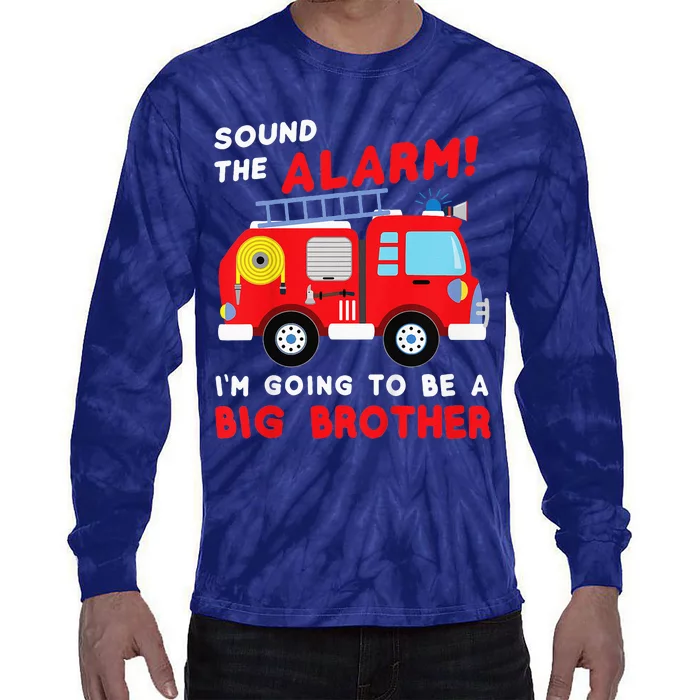 Kids Im Going To Be A Big Brother Firetruck Baby Reveal Tie-Dye Long Sleeve Shirt