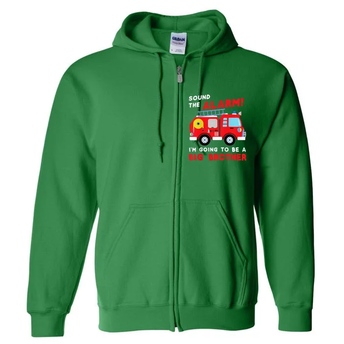 Kids Im Going To Be A Big Brother Firetruck Baby Reveal Full Zip Hoodie