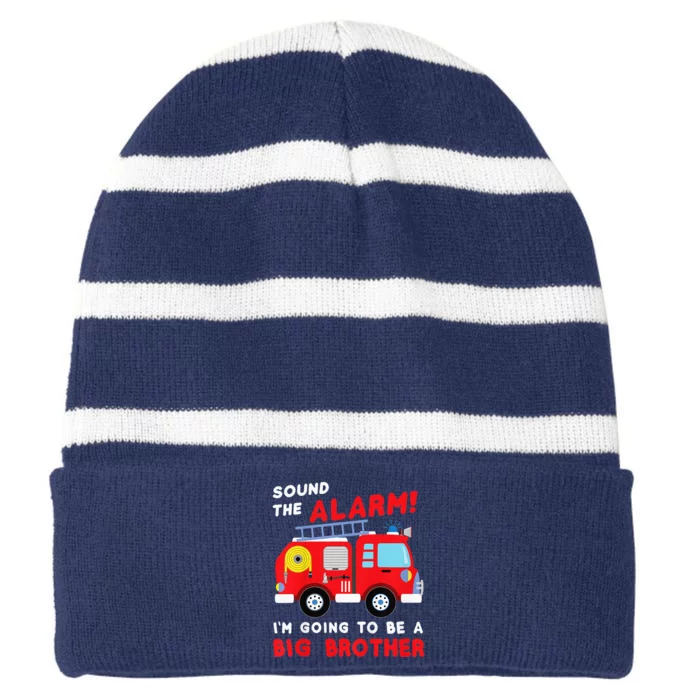 Kids Im Going To Be A Big Brother Firetruck Baby Reveal Striped Beanie with Solid Band