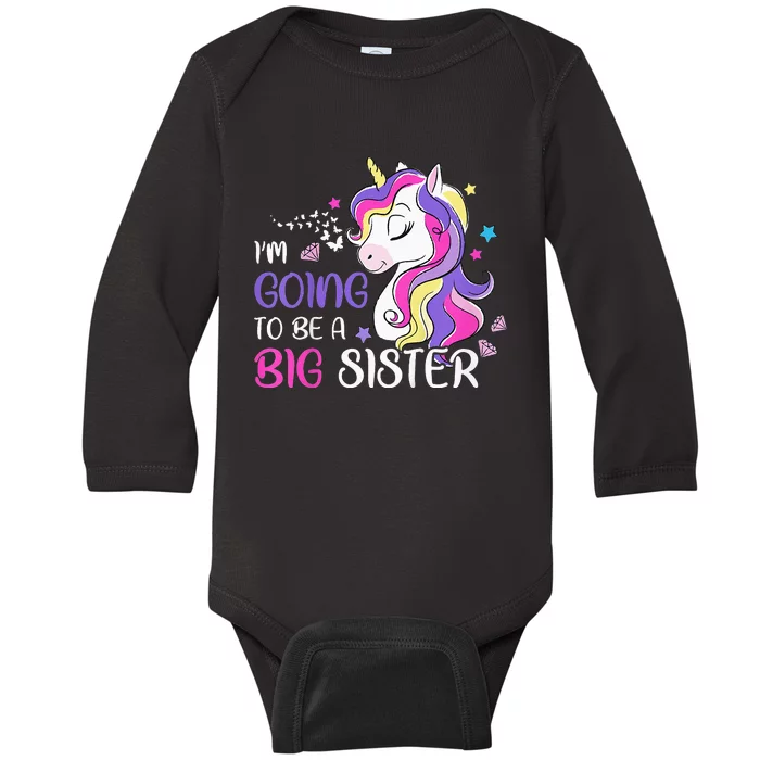 Kids Im Going To Be A Big Sister Unicorn Baby Long Sleeve Bodysuit