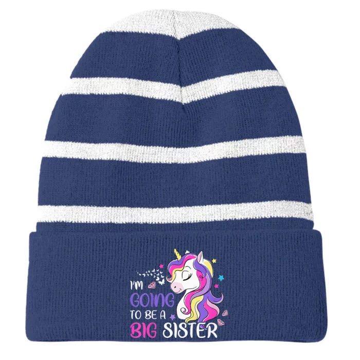 Kids Im Going To Be A Big Sister Unicorn Striped Beanie with Solid Band