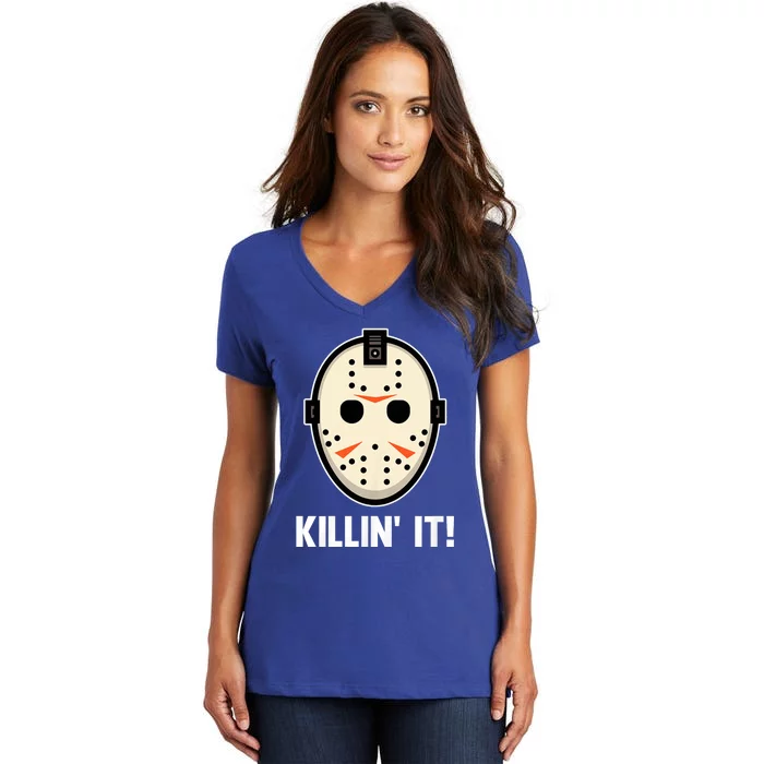 Killin It Lazy Diy Halloween Costume Funny Horror Movie Women's V-Neck T-Shirt