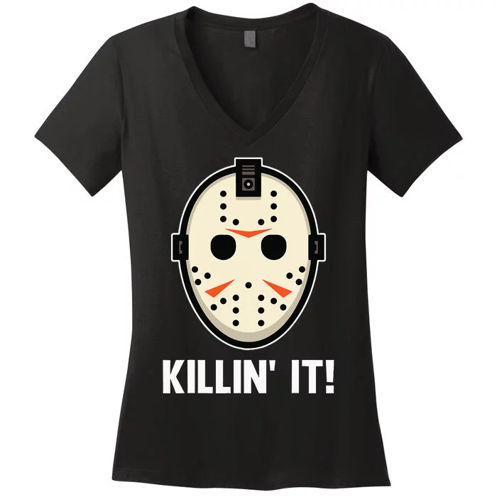 Killin It Lazy DIY Halloween Costume Funny Horror Movie Women's V-Neck T-Shirt