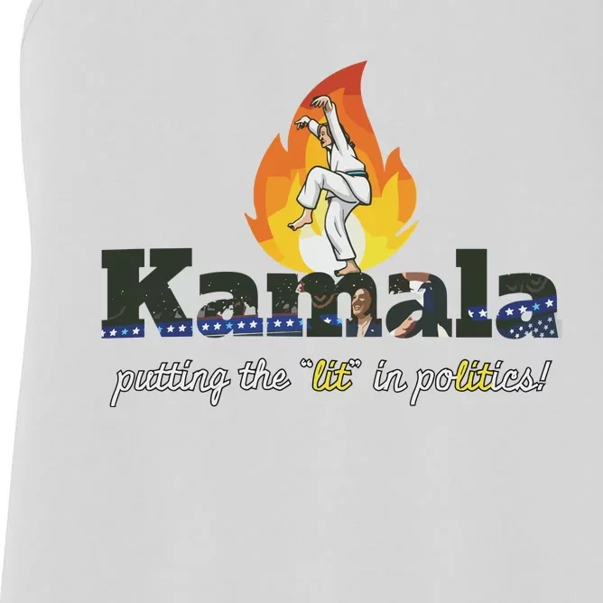 Kamala Is Lit Crane Kick. Activism Women's Racerback Tank