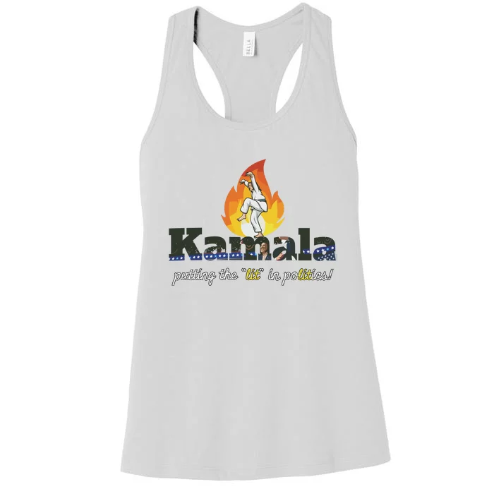 Kamala Is Lit Crane Kick. Activism Women's Racerback Tank