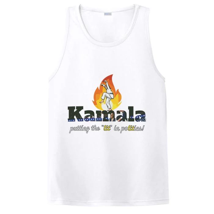 Kamala Is Lit Crane Kick. Activism Performance Tank