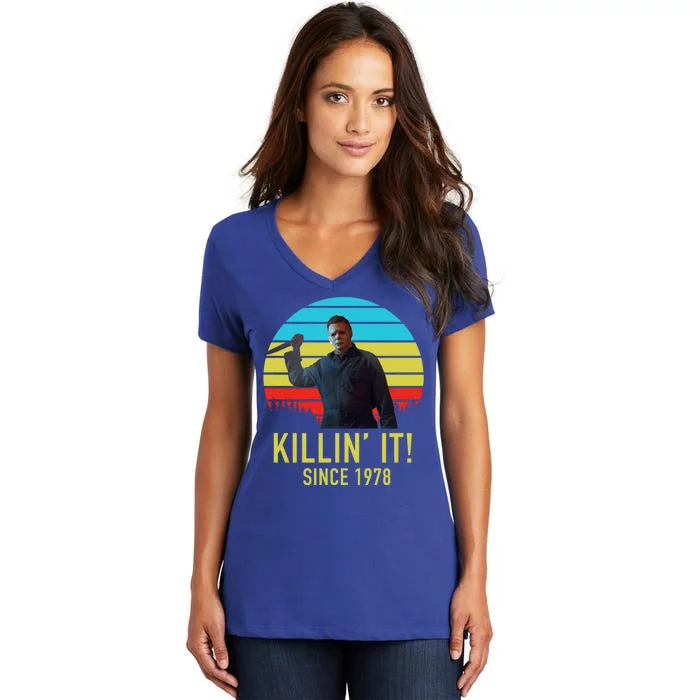 Killin' It Since 1978 Retro Horror Movie Women's V-Neck T-Shirt