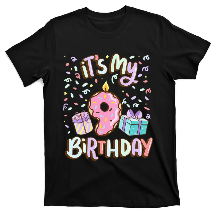 Kids Its My 9th Birthday Cake Donut 9 Year Old Confetti T-Shirt