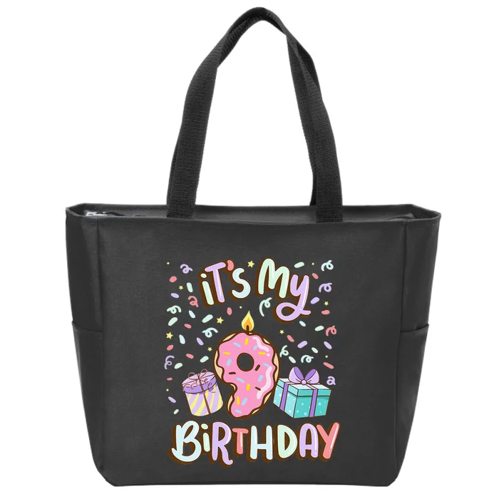 Kids Its My 9th Birthday Cake Donut 9 Year Old Confetti Zip Tote Bag