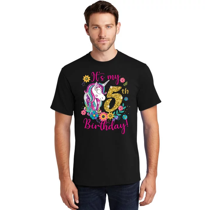 K.i.d.s It's My 5th Birthday Unicorn Lover Funny Birthday Girls Tall T-Shirt