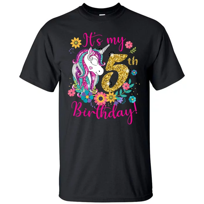 K.i.d.s It's My 5th Birthday Unicorn Lover Funny Birthday Girls Tall T-Shirt