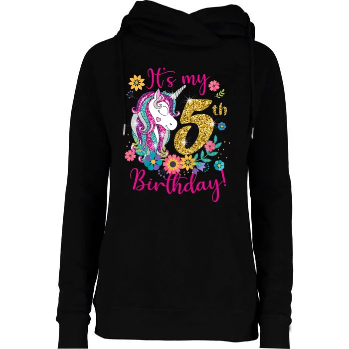 K.i.d.s It's My 5th Birthday Unicorn Lover Funny Birthday Girls Womens Funnel Neck Pullover Hood