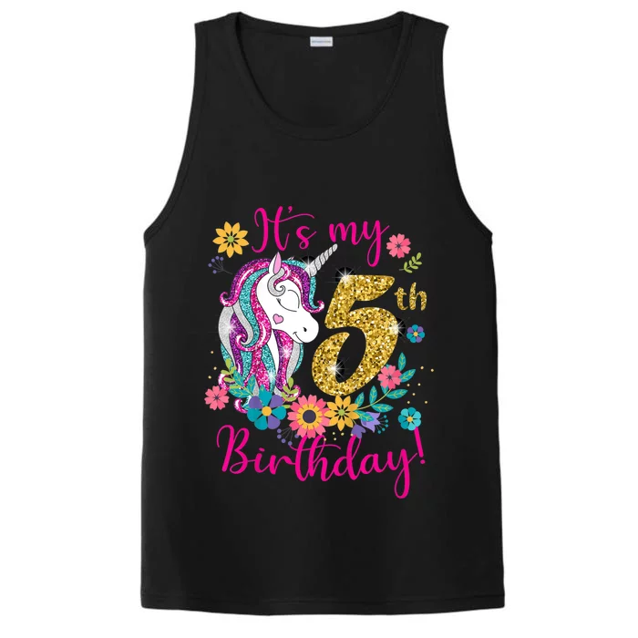 K.i.d.s It's My 5th Birthday Unicorn Lover Funny Birthday Girls Performance Tank