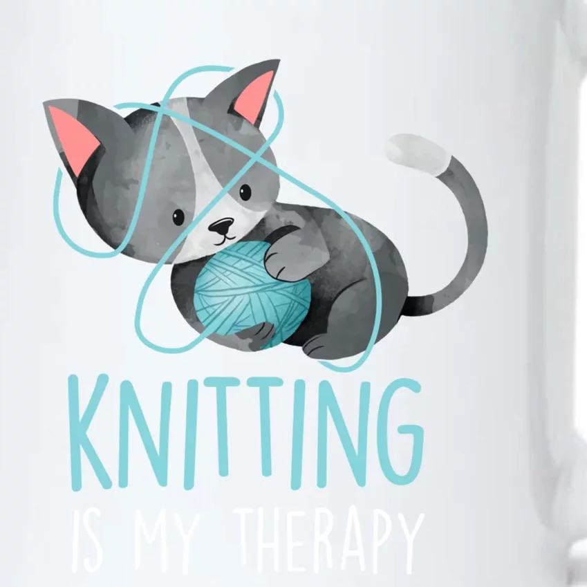 Knitting Is My Therapy Gift Funny Crocheting Cat Lover Great Gift Black Color Changing Mug