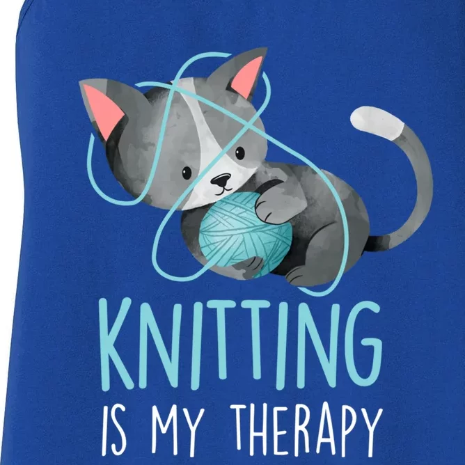 Knitting Is My Therapy Gift Funny Crocheting Cat Lover Great Gift Women's Racerback Tank