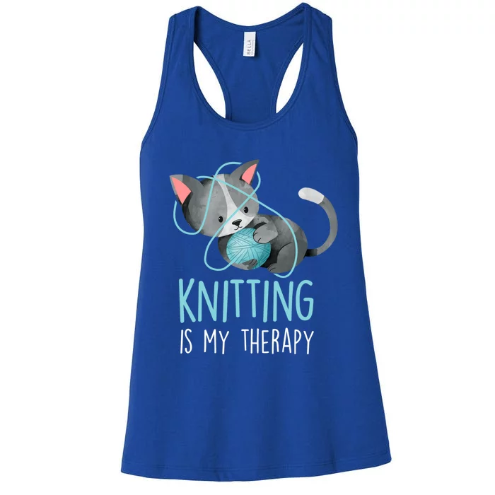 Knitting Is My Therapy Gift Funny Crocheting Cat Lover Great Gift Women's Racerback Tank