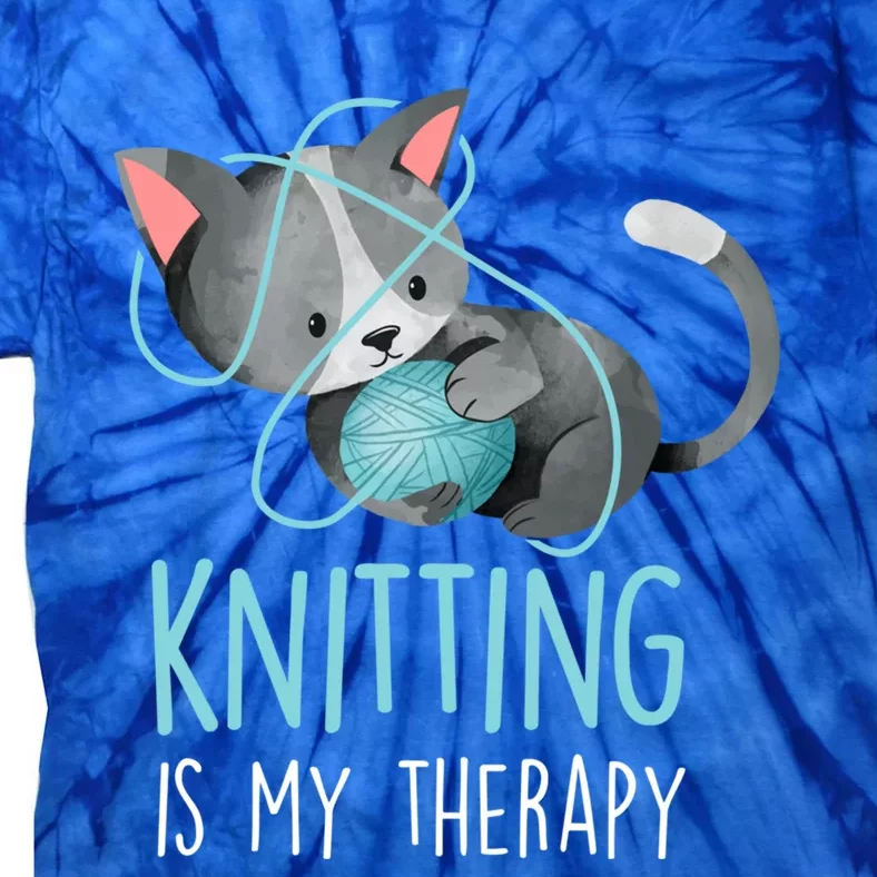 Knitting Is My Therapy Gift Funny Crocheting Cat Lover Great Gift Tie-Dye T-Shirt