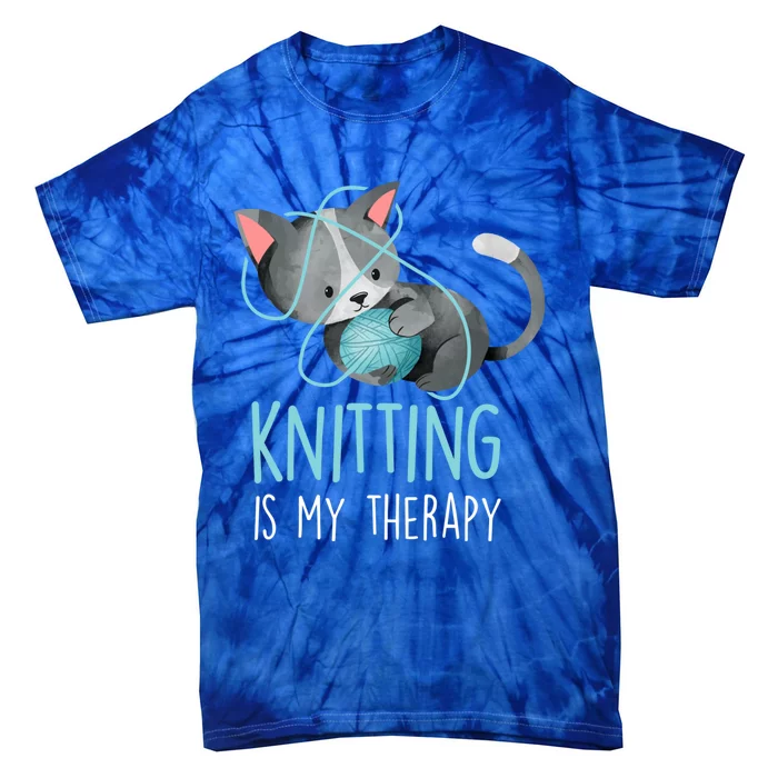 Knitting Is My Therapy Gift Funny Crocheting Cat Lover Great Gift Tie-Dye T-Shirt