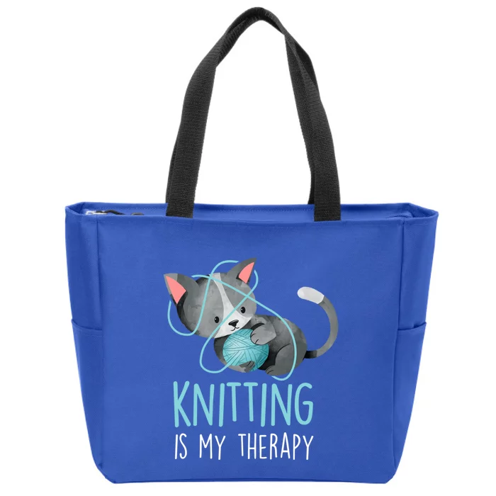 Knitting Is My Therapy Gift Funny Crocheting Cat Lover Great Gift Zip Tote Bag