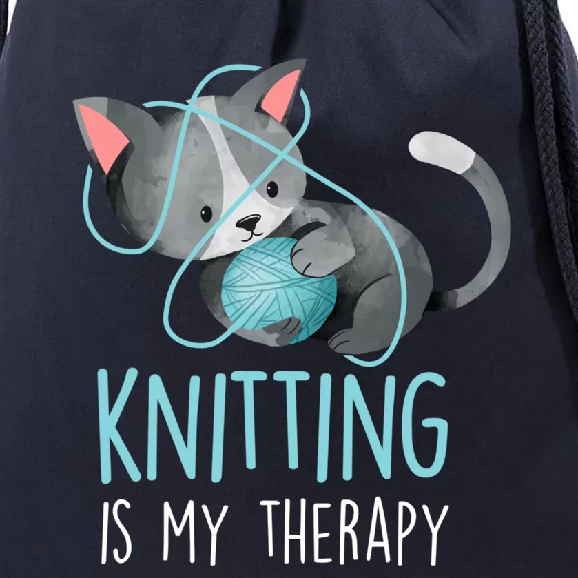 Knitting Is My Therapy Gift Funny Crocheting Cat Lover Great Gift Drawstring Bag