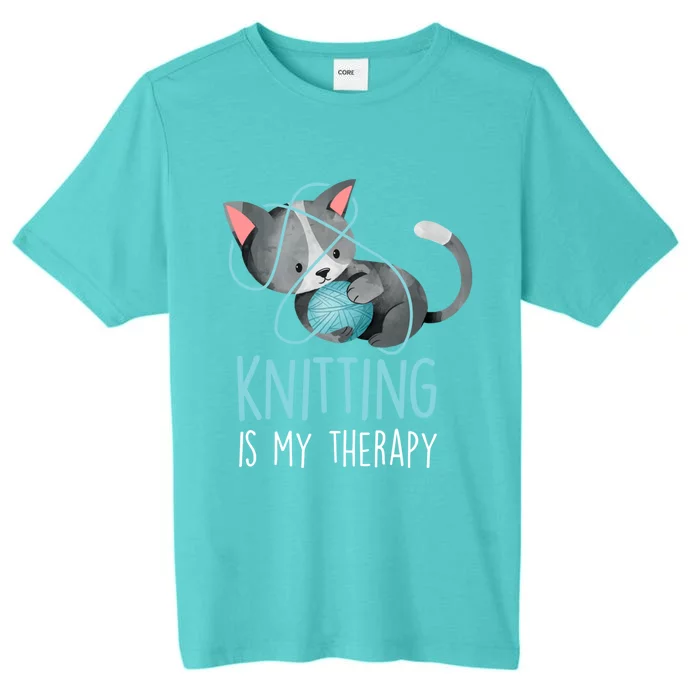 Knitting Is My Therapy Gift Funny Crocheting Cat Lover Great Gift ChromaSoft Performance T-Shirt