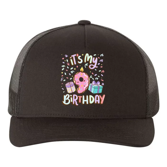 Kids Its My 9th Birthday Cake Donut 9 Year Old Confetti Yupoong Adult 5-Panel Trucker Hat