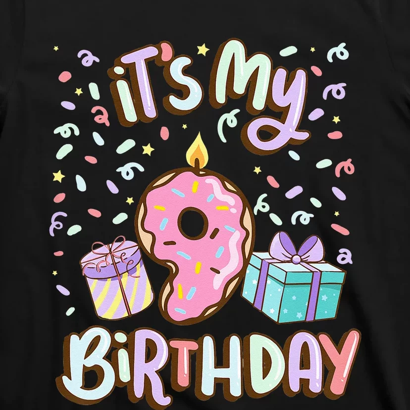 Kids Its My 9th Birthday Cake Donut 9 Year Old Confetti T-Shirt