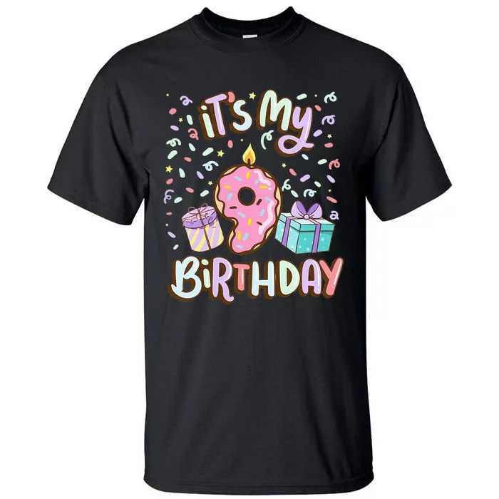 Kids Its My 9th Birthday Cake Donut 9 Year Old Confetti Tall T-Shirt