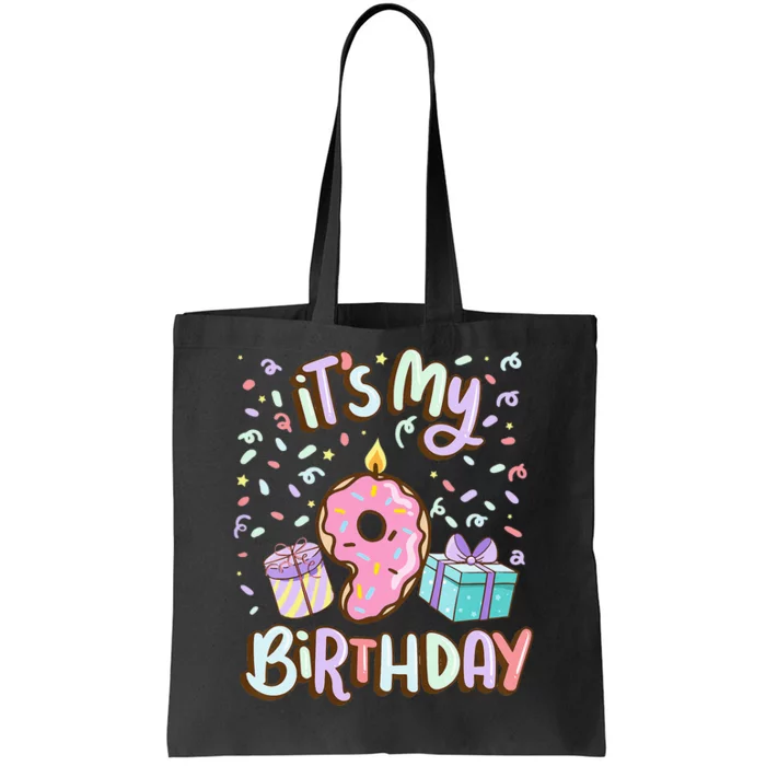 Kids Its My 9th Birthday Cake Donut 9 Year Old Confetti Tote Bag