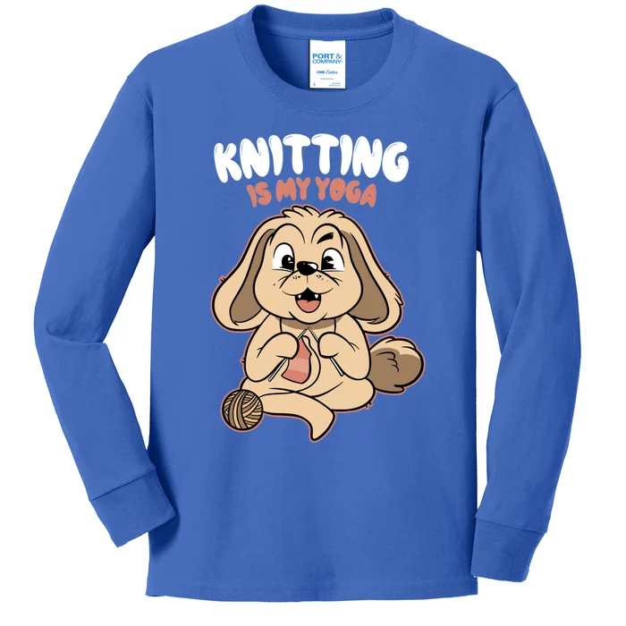 Knitting Is My Yoga Funny Dog Lovers Gift Kids Long Sleeve Shirt