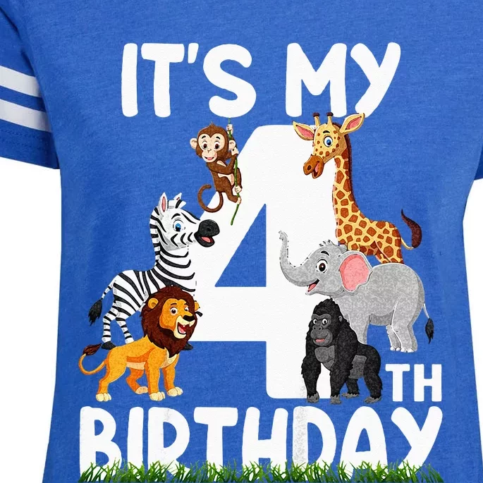 Kids Its My 4th Birthday Zoo Jungle Safari 4 Years Old Animals Enza Ladies Jersey Football T-Shirt