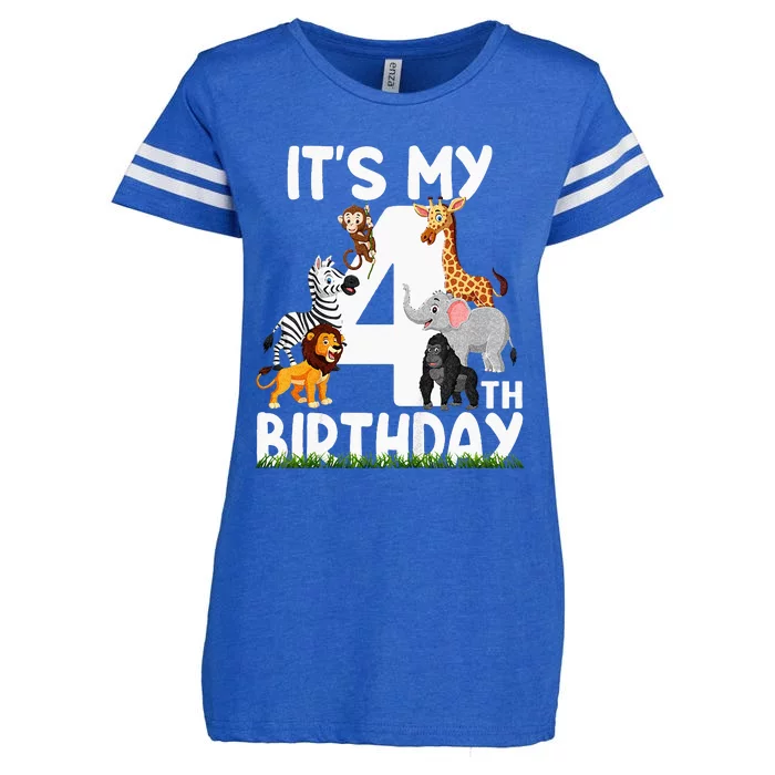 Kids Its My 4th Birthday Zoo Jungle Safari 4 Years Old Animals Enza Ladies Jersey Football T-Shirt