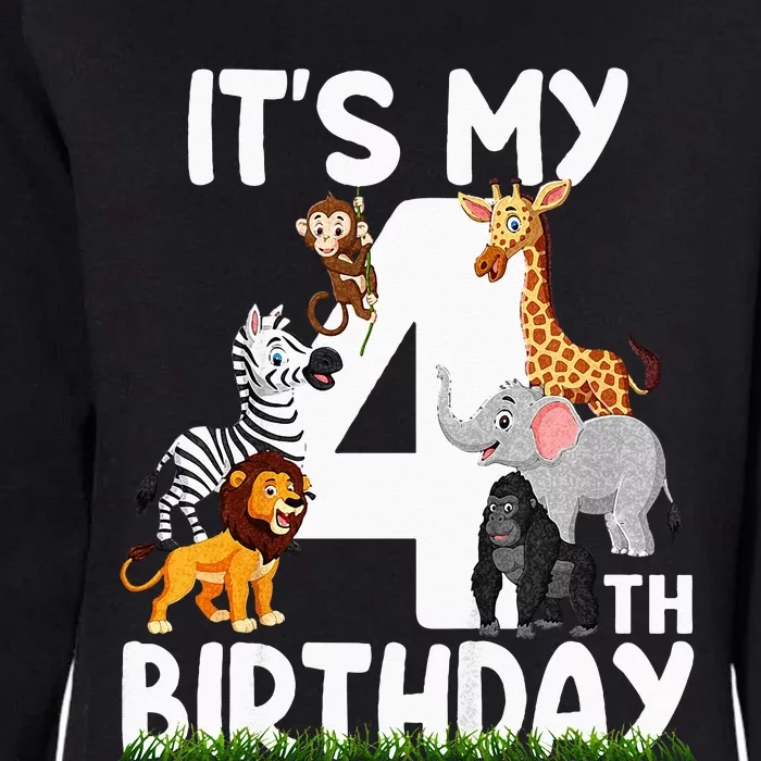 Kids Its My 4th Birthday Zoo Jungle Safari 4 Years Old Animals Womens California Wash Sweatshirt