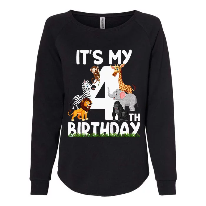 Kids Its My 4th Birthday Zoo Jungle Safari 4 Years Old Animals Womens California Wash Sweatshirt